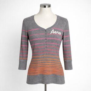 Aeropostale Y2K Striped Long Sleeve Henley